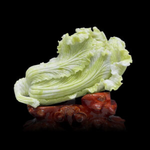 天然白綠色玉白菜擺件招財